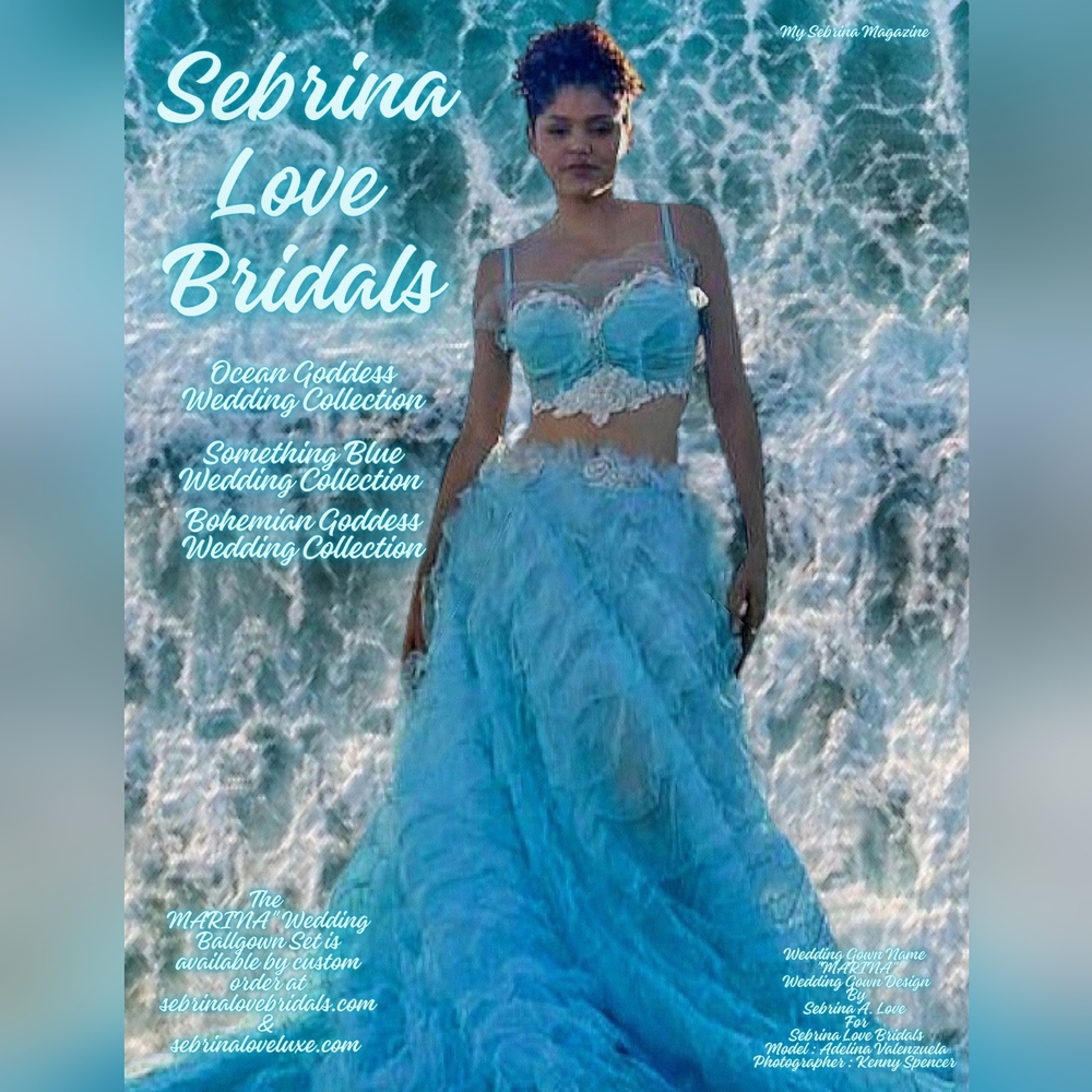 Sample Gown Set "MARINA" Ocean Blue & White Boho Wedding Ballgown Set